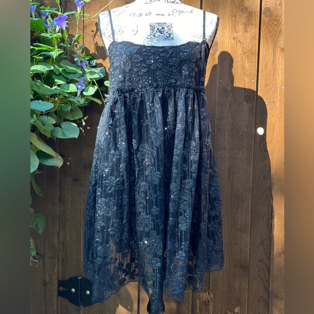 Free People All That Glitters Babydoll Lace Minidress in Black, Size M, NWT